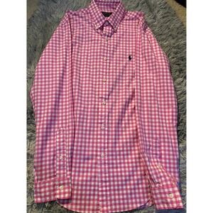 Polo Ralph Lauren Slim Fit Pink White Gingham Check Button Down Shirt S 15
